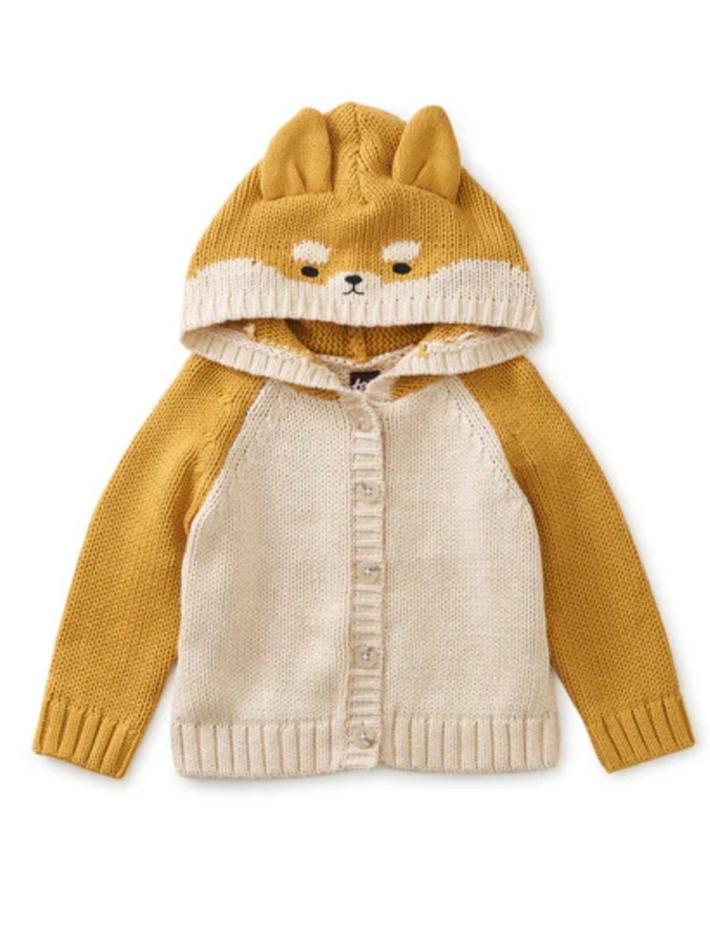 Tea Collection Baby Cardigan- Oatmeal Shiba Inu knit 100% cotton sweater